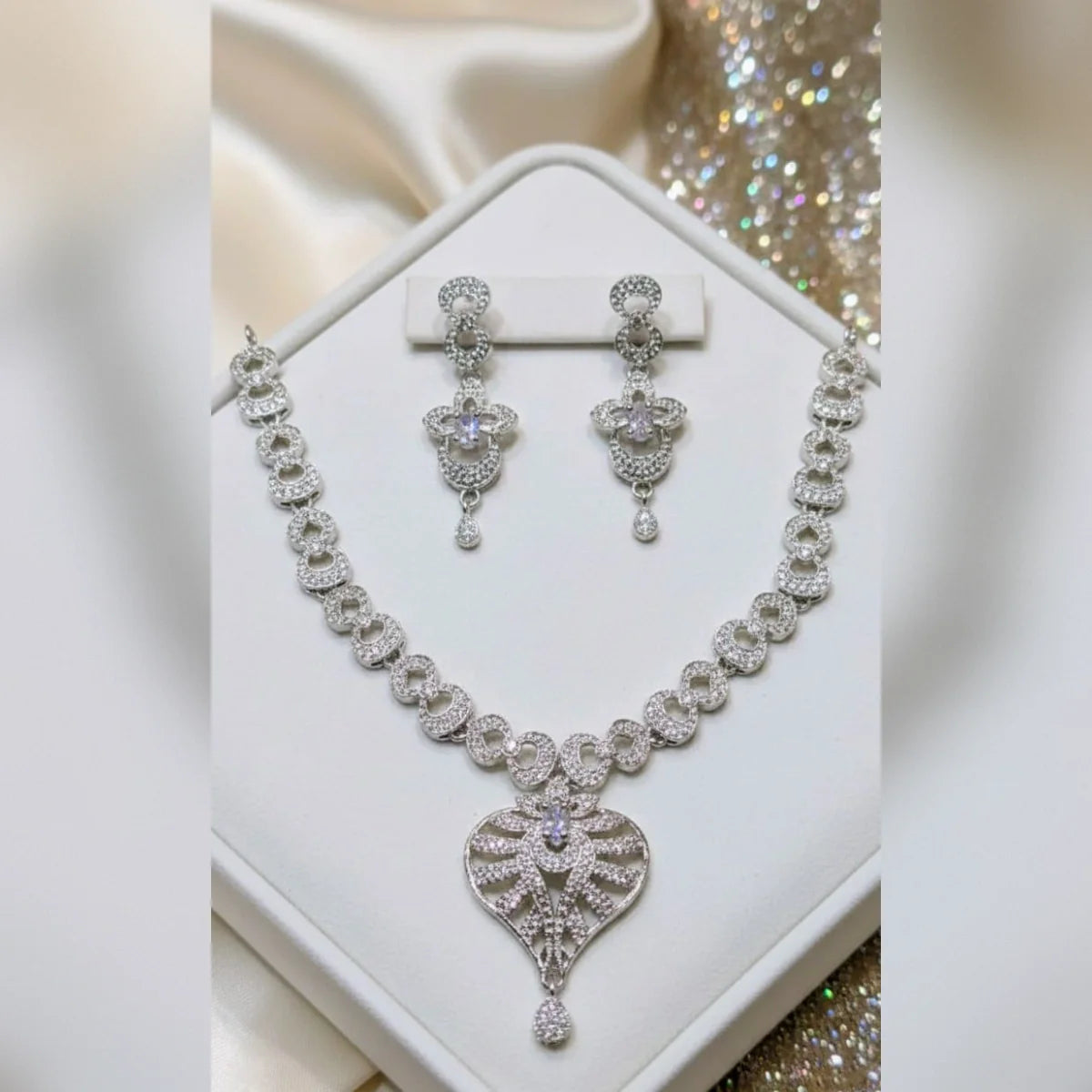 Premium Zircon Necklace Set – 2 Tone Color