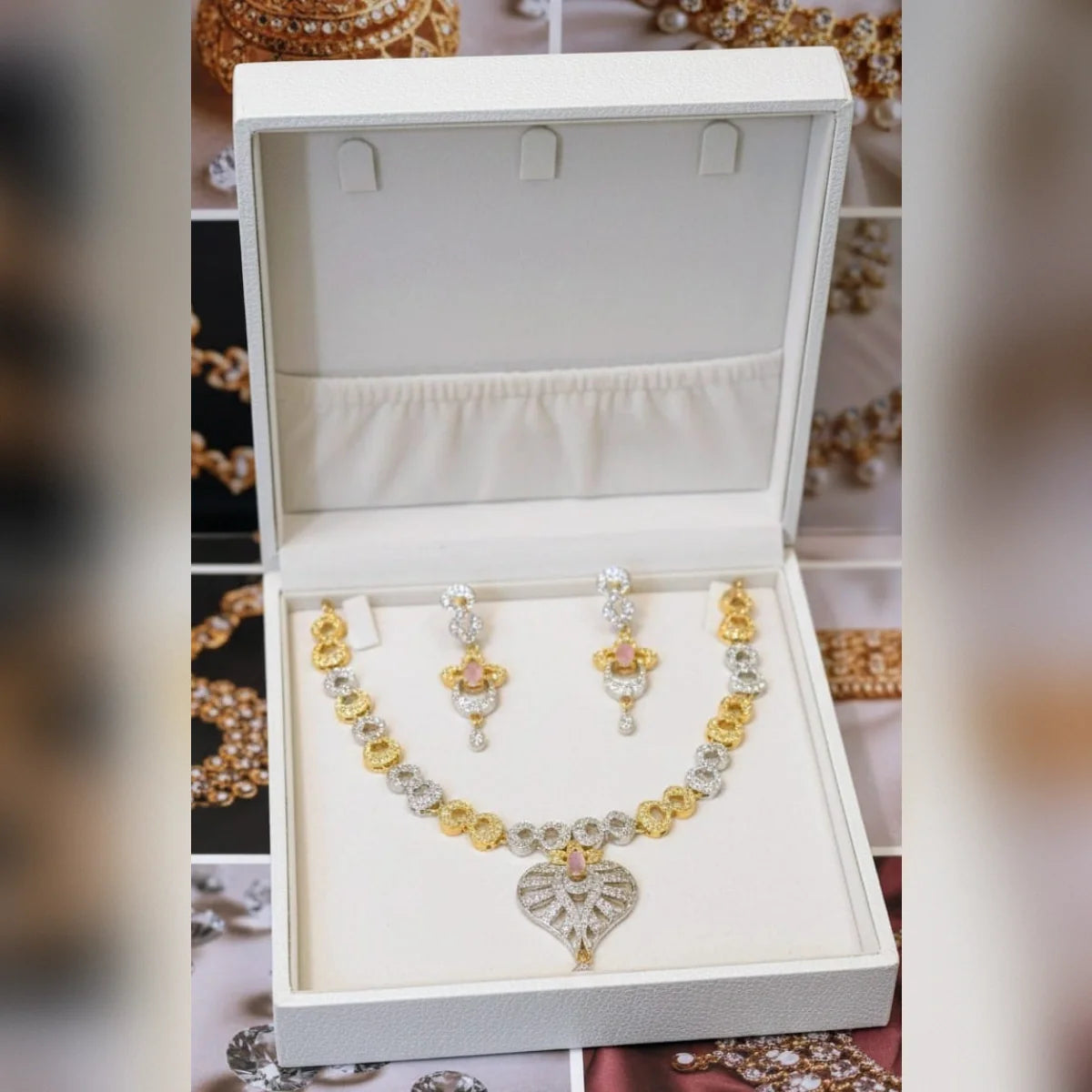 Premium Zircon Necklace Set – 2 Tone Color