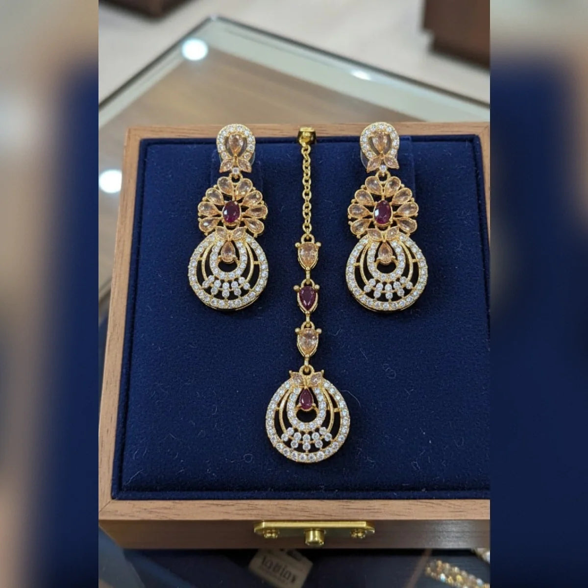 Zircon Tikka Earring Set – Elegant Bridal Sparkle