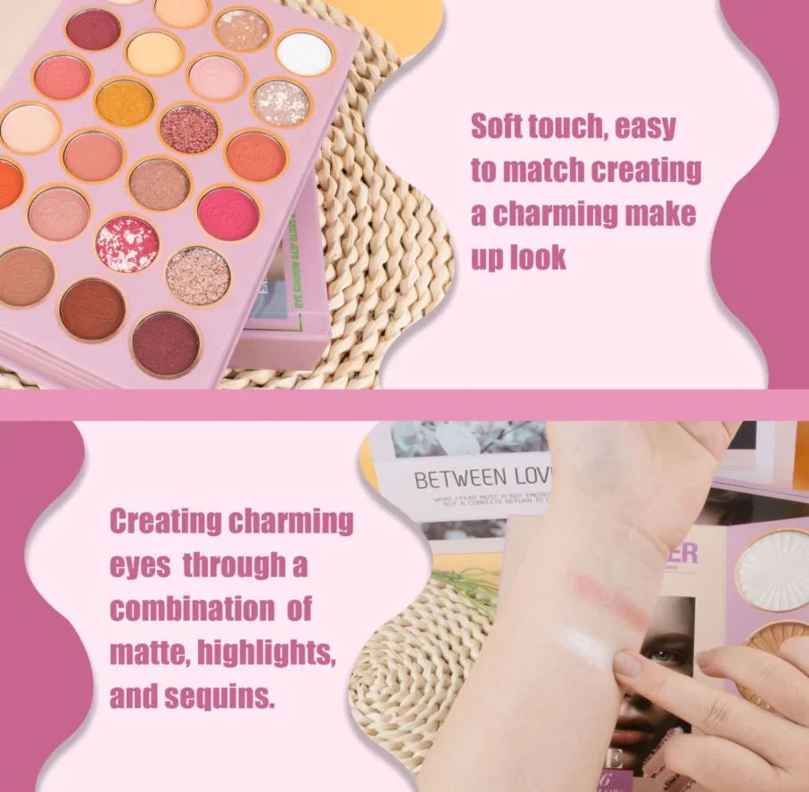 URATM Beauty Fashion Makeup Beautiful Eyeshadow Lip Gloss Highlighter Blush Contour 5 Pages Book Palette